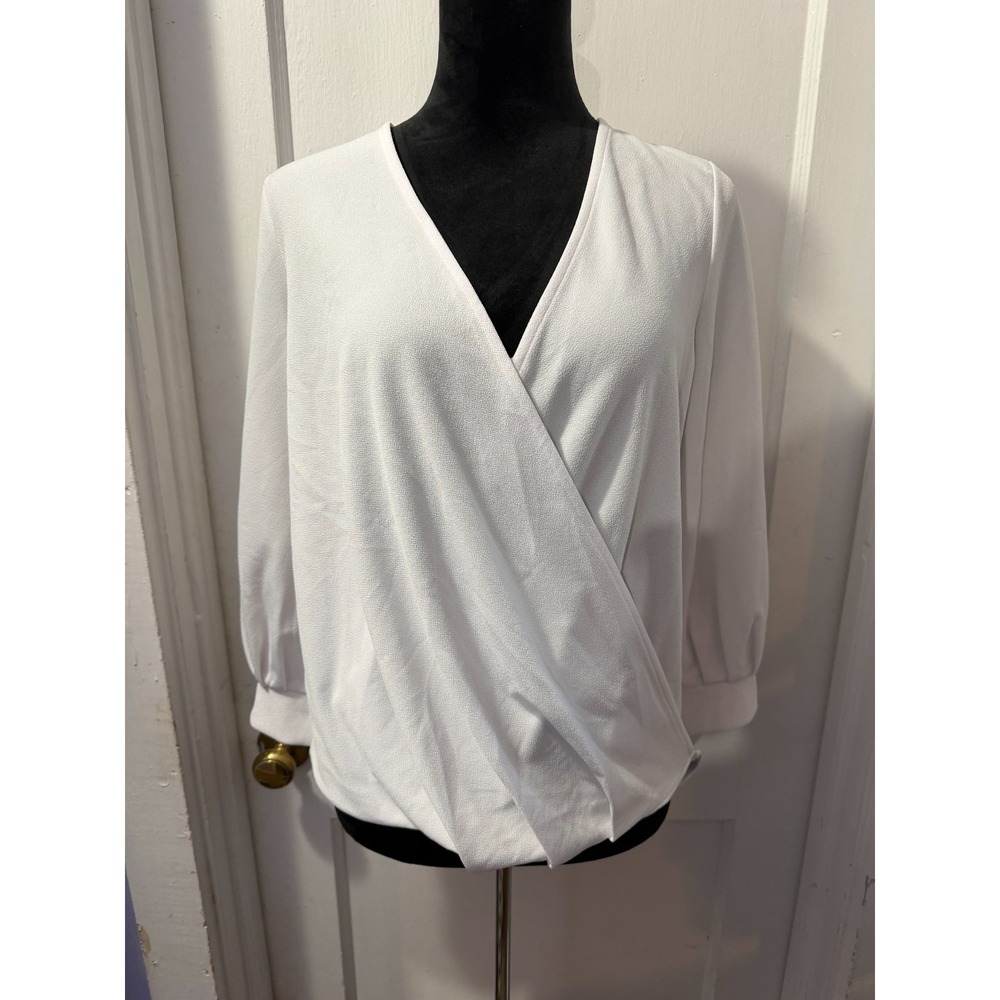 Banana Republic White Long Sleeve Surplice Top in S